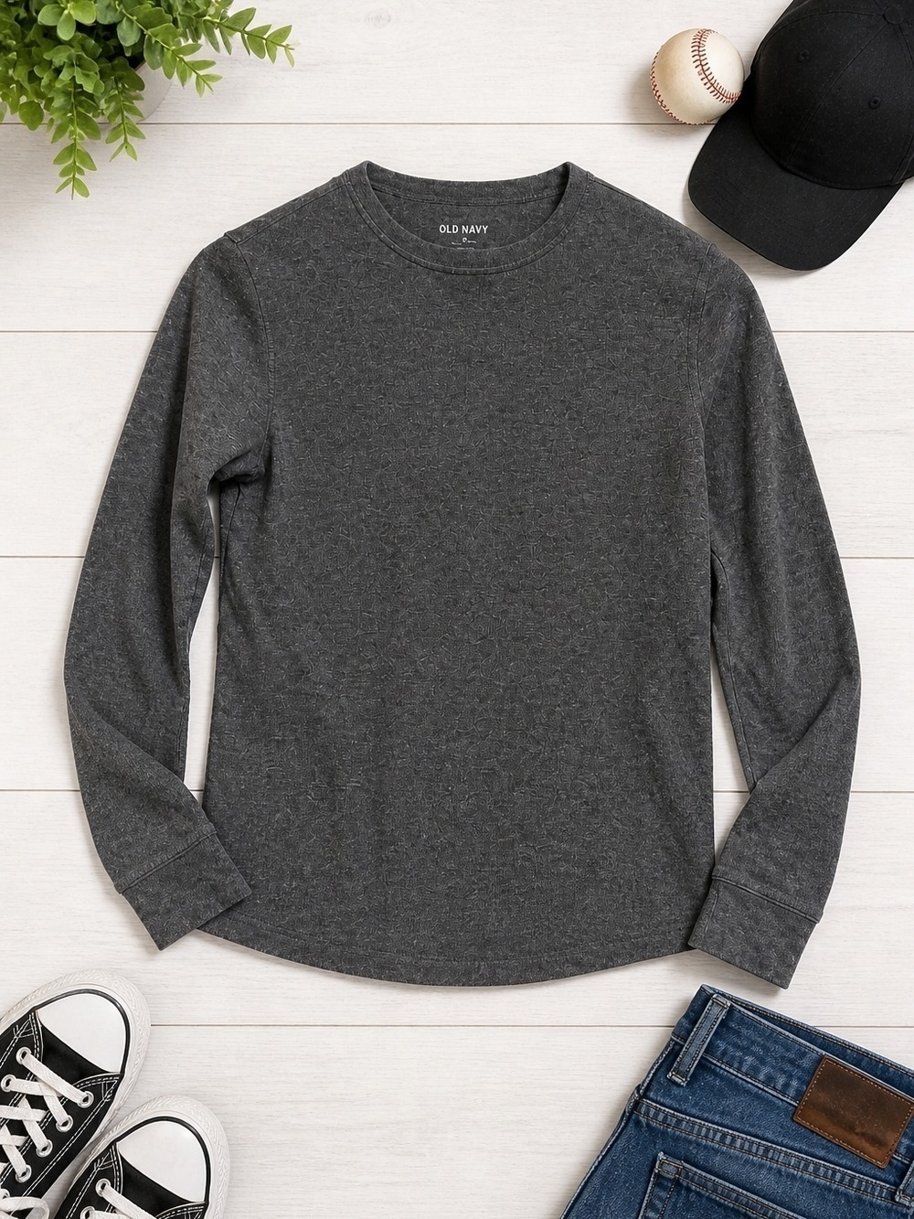 Old Navy Dark Charcoal Gray Long Sleeve Crewneck Tee